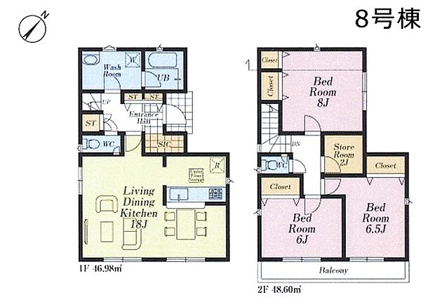 間取り8号棟：ＬＤＫ18帖！家具を置いてもゆとりがあり、のびのびとお過ごしいただけます！