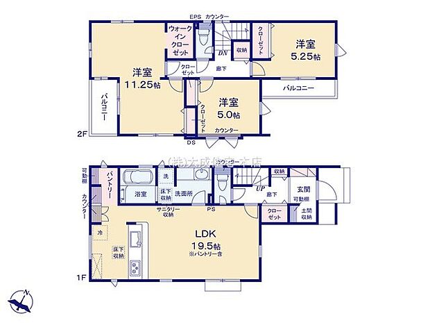 間取り2号棟:LDKゆとりのある広さ!収納スペースも多数ご用意!