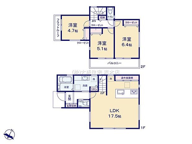 間取りリビング17．5帖！リビングイン階段でご家族の会話が弾むお住まい！
