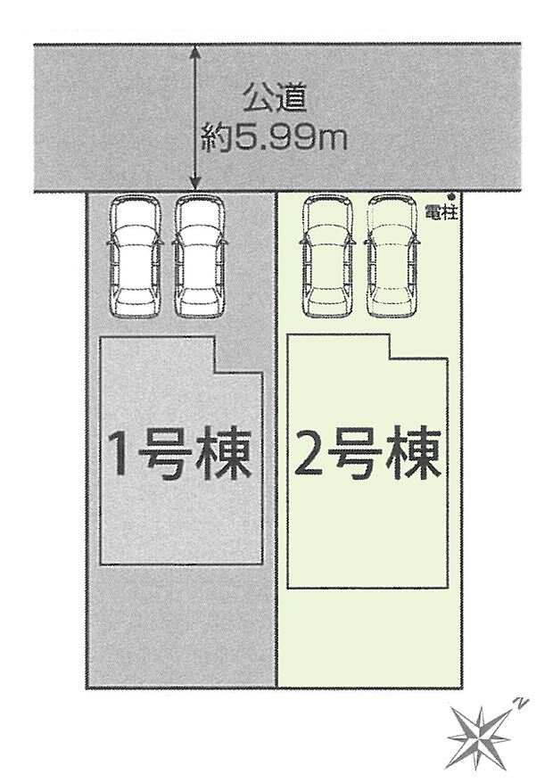 区画図:2号棟：カースペース2台分あり（車種による）