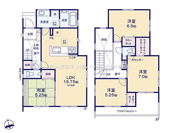間取り1号棟：水廻りが集中した生活動線良好な間取り