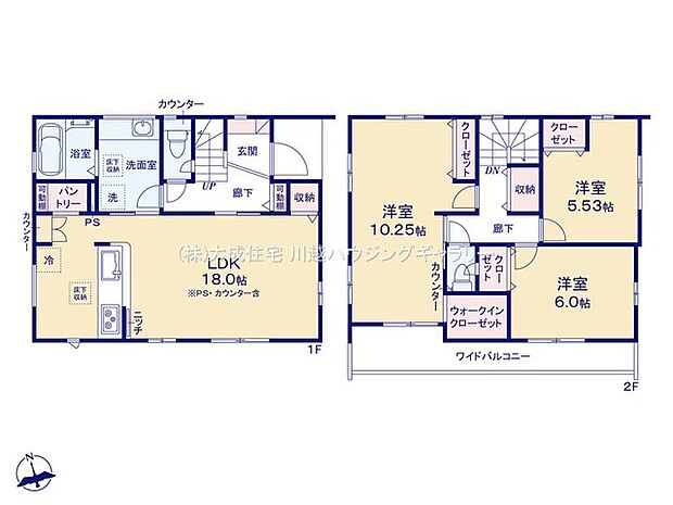 間取り2号棟:調理器具や非常食なども収納可能なパントリー。