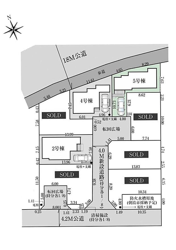 区画図:5号棟:カースペース1台分ございます! 清掃施設3.69m2の各1/8持分あり