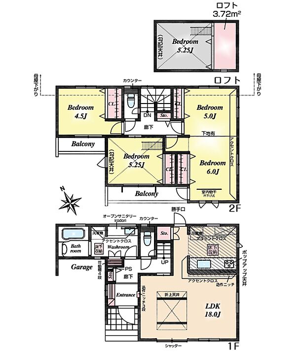 間取り間仕切り設置で2部屋に分ける事が出来る洋室ございます。