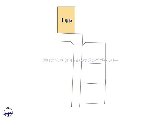 区画図:1号棟:南側道路に面した陽当たり良好な区画。