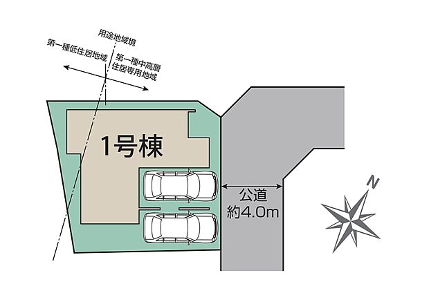 区画図:並列駐車2台可能なゆとりある敷地の住まい!