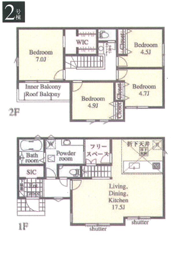 間取り2号棟:LDKゆとりのある広さ!大容量のWIC付!