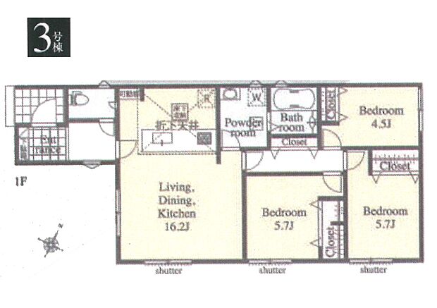 間取り3号棟:LDKゆとりのある広さ!全居室収納スペース付き!