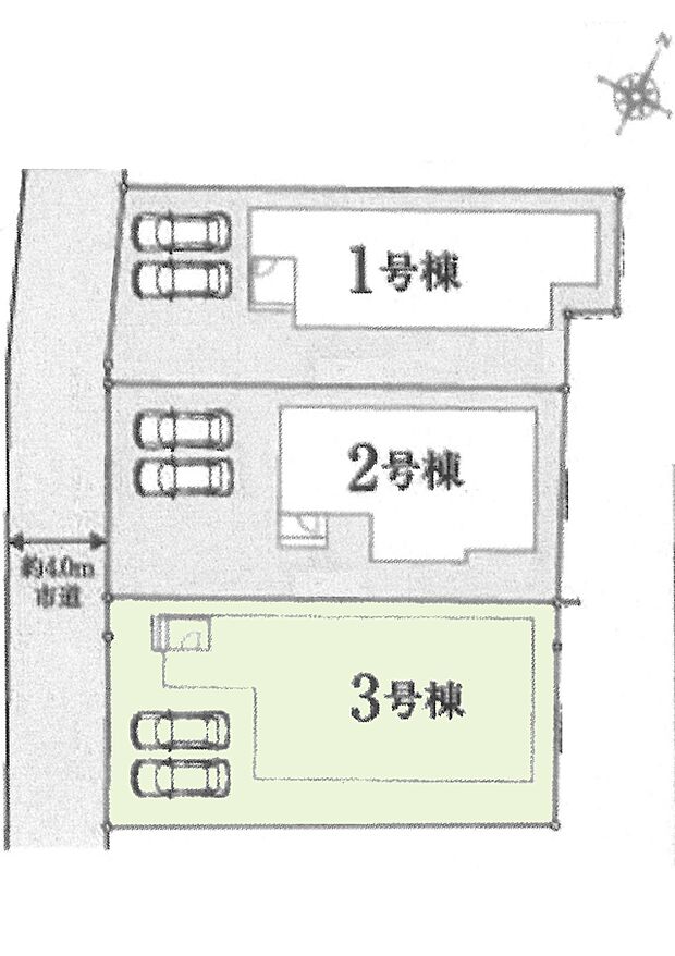 区画図:3号棟:カースペース2台分あり!(車種による)