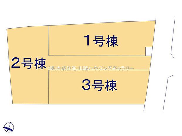 区画図:全3棟:全棟南側から陽ざしを取り込める工夫がされた間取りを採用してます。