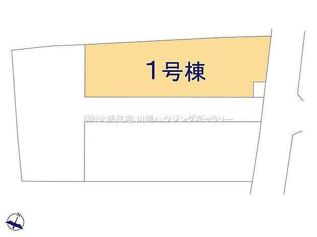区画図:1号棟:駐車3台可能なスペースを確保した広い区画です。