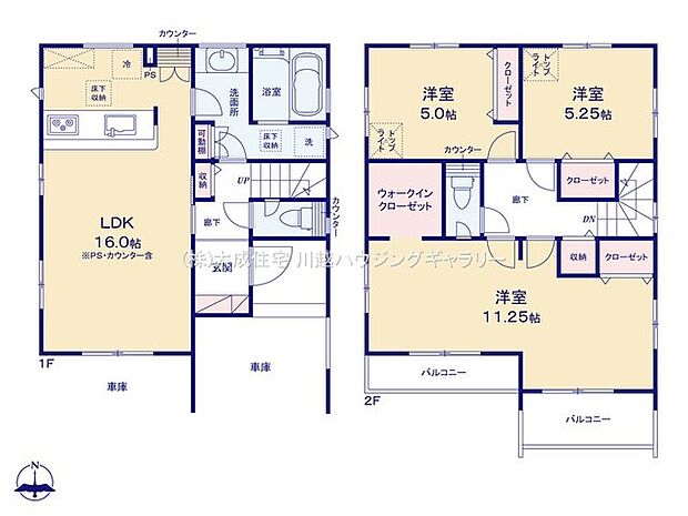 間取り2号棟:回遊動線を採用した洗面室からLDKの流れ^^