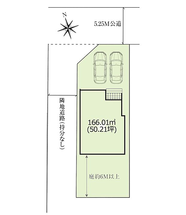 区画図:南側に幅6mを確保した庭がございます。