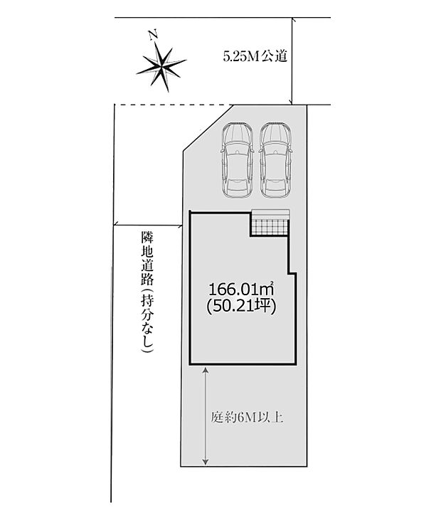 区画図:ゆとりある前面道路でお車の駐車が楽に可能です。