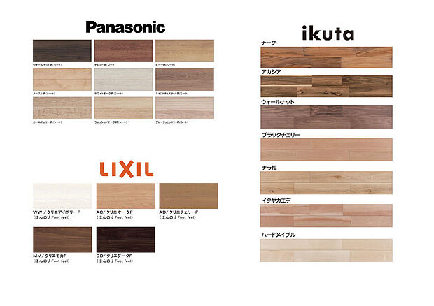 床材:Panasonic・LIXIL・ikutaからお選びいただけます。※店舗で実物サンプルをご覧いただけます。
