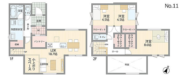 開放的な吹き抜けのあるお住まい!2LDKから3LDKに変更可能です。