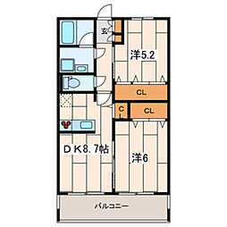 ドミール新川崎 2DKの間取図画像