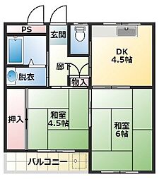 カーサマリノス 2階2DKの間取り