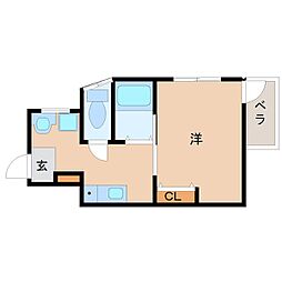 サニーハイツ 2階1Kの間取り