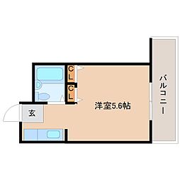 近鉄尼崎ガーデンハイツ 6階ワンルームの間取り
