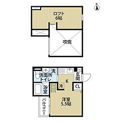 クラスティーネヴィラ尼崎 1階ワンルームの間取り