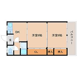 サンナカイパート1 2DKの間取図画像