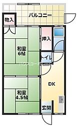 ウォーターフロント園田 2DKの間取図画像