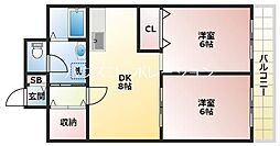 ロールス塚口3 2DKの間取図画像