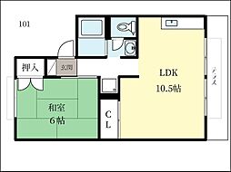 パレーシャル柳田 2階1LDKの間取り