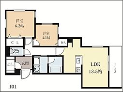 シャーメゾン碩 1階2LDKの間取り