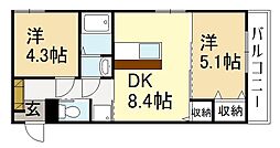 JR奈良線 宇治駅 徒歩9分の賃貸アパート 3階2LDKの間取り