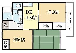 コーポラス大洋向島 3階3DKの間取り