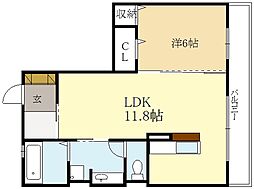 エーデルハイム東香園 3階1LDKの間取り