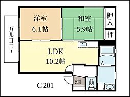 アイリス正道B 2LDKの間取図画像