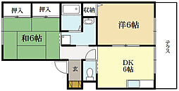 カーサ竹風館 2DKの間取図画像
