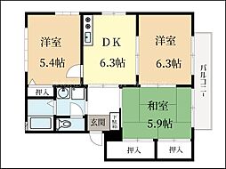 ウエストサイドタウンA棟 3DKの間取図画像