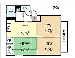 アンリ久津川3 3DKの間取図画像