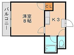グリーン筥松 1階1Kの間取り