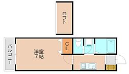 JR篠栗線 柚須駅 徒歩21分の賃貸アパート 2階1Kの間取り