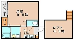 スクエアスタイル 1Kの間取図画像
