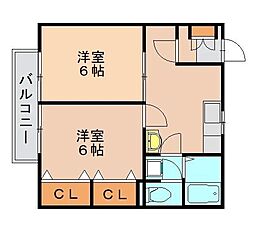 ジュネス奥田2 2DKの間取図画像