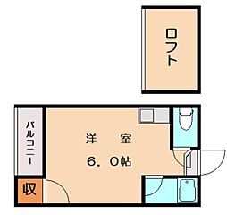 JR鹿児島本線 福工大前駅 徒歩7分の賃貸アパート 2階ワンルームの間取り