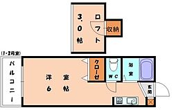 JR鹿児島本線 福工大前駅 徒歩4分の賃貸アパート 1階ワンルームの間取り