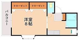 JR鹿児島本線 九産大前駅 徒歩9分の賃貸アパート 1階1Kの間取り