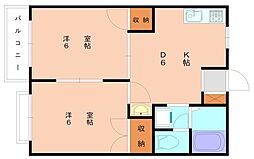 西鉄貝塚線 三苫駅 徒歩11分の賃貸アパート 1階2DKの間取り