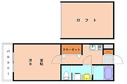 JR鹿児島本線 福工大前駅 徒歩5分の賃貸アパート 2階1Kの間取り