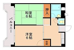 オレンジコーポ1号館 2Kの間取図画像