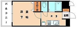 ハクウン2 1Kの間取図画像