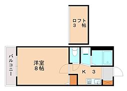 ボンヌ・シャンス・鷹 1Kの間取図画像