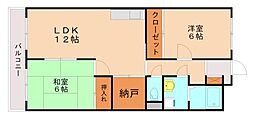 サンヒルズ千早 2LDKの間取図画像
